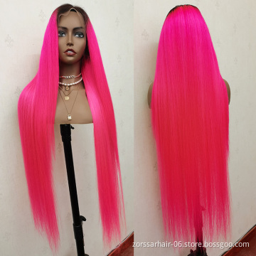 HD Transparent Lace Wig Vendors Wholesale Colored Frontal Wigs For Black Women Human Hair Rose Red Virgin Hair Brazilian Wig